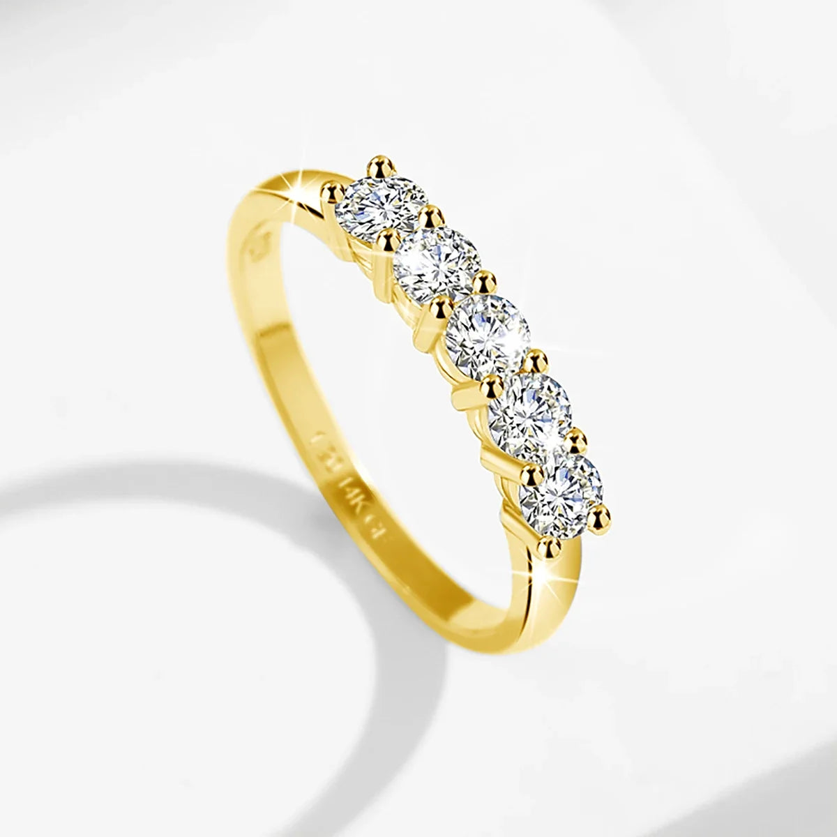 14K Gold Filled Pink Moissanite Rings 5 Stone D VVS1 for Women Man with 1/20th 14 Karat Gold Engagement Wedding Jewelry