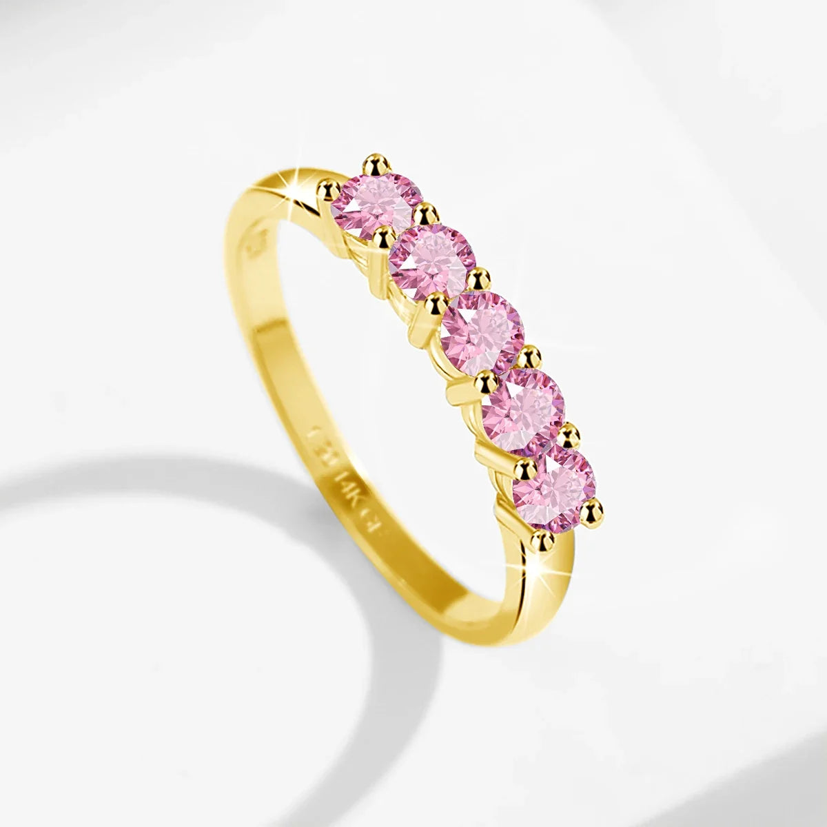 14K Gold Filled Pink Moissanite Rings 5 Stone D VVS1 for Women Man with 1/20th 14 Karat Gold Engagement Wedding Jewelry