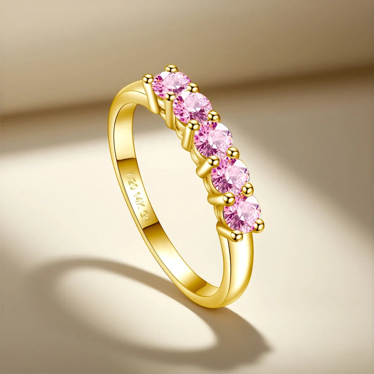 Real 14K Gold Filled Stacking Ring Five Stone Moissanite Wedding Band Finger Jewelry Accessories Anti fading Waterproof