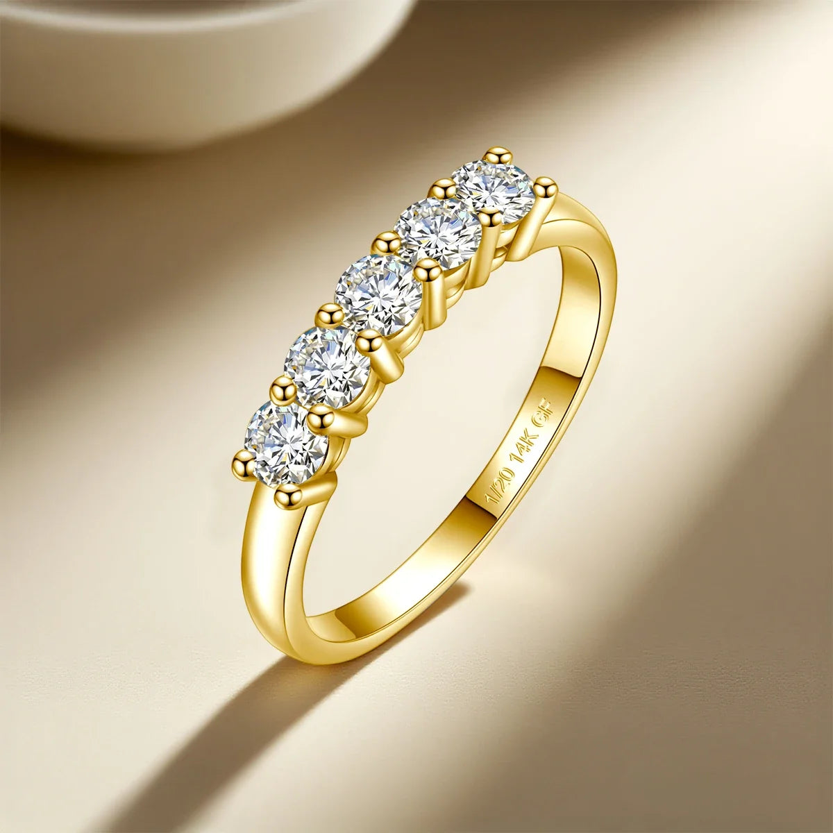 14K Gold Filled Pink Moissanite Rings 5 Stone D VVS1 for Women Man with 1/20th 14 Karat Gold Engagement Wedding Jewelry