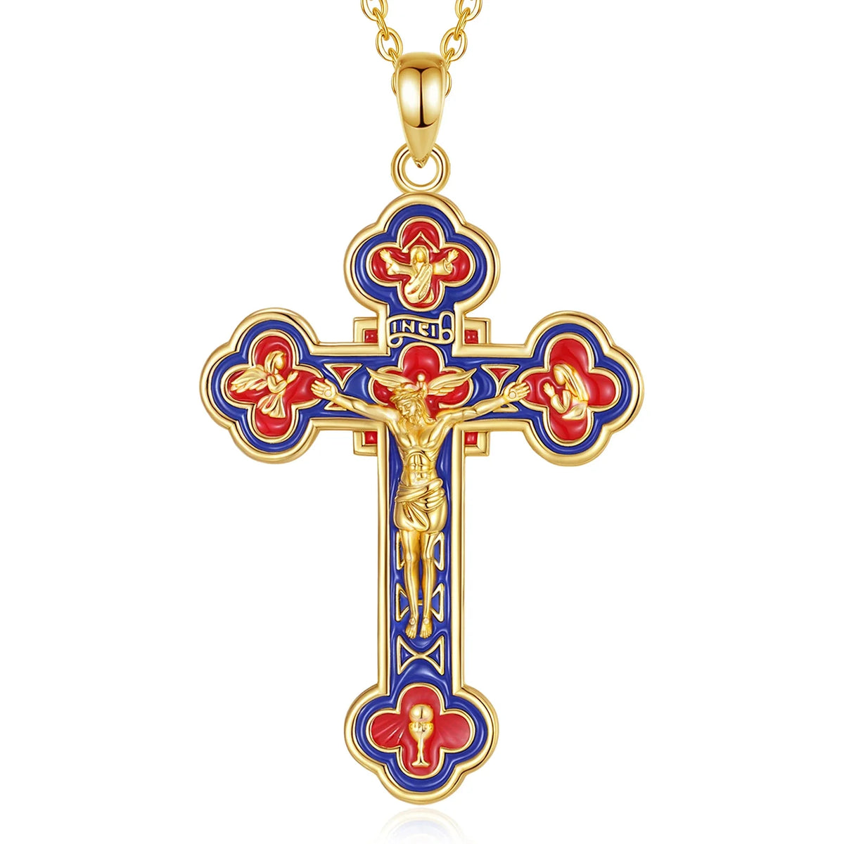 Eudora 925 Sterling Silver Jesus Crucifix Cross Necklace 18K Gold Angel Prayer Amulet Christian Pendant Exquisite Enamel Jewelry