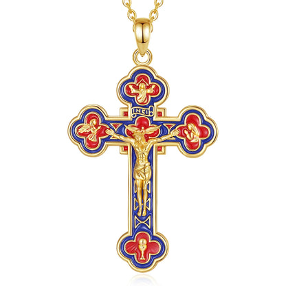 Eudora 925 Sterling Silver Jesus Crucifix Cross Necklace 18K Gold Angel Prayer Amulet Christian Pendant Exquisite Enamel Jewelry