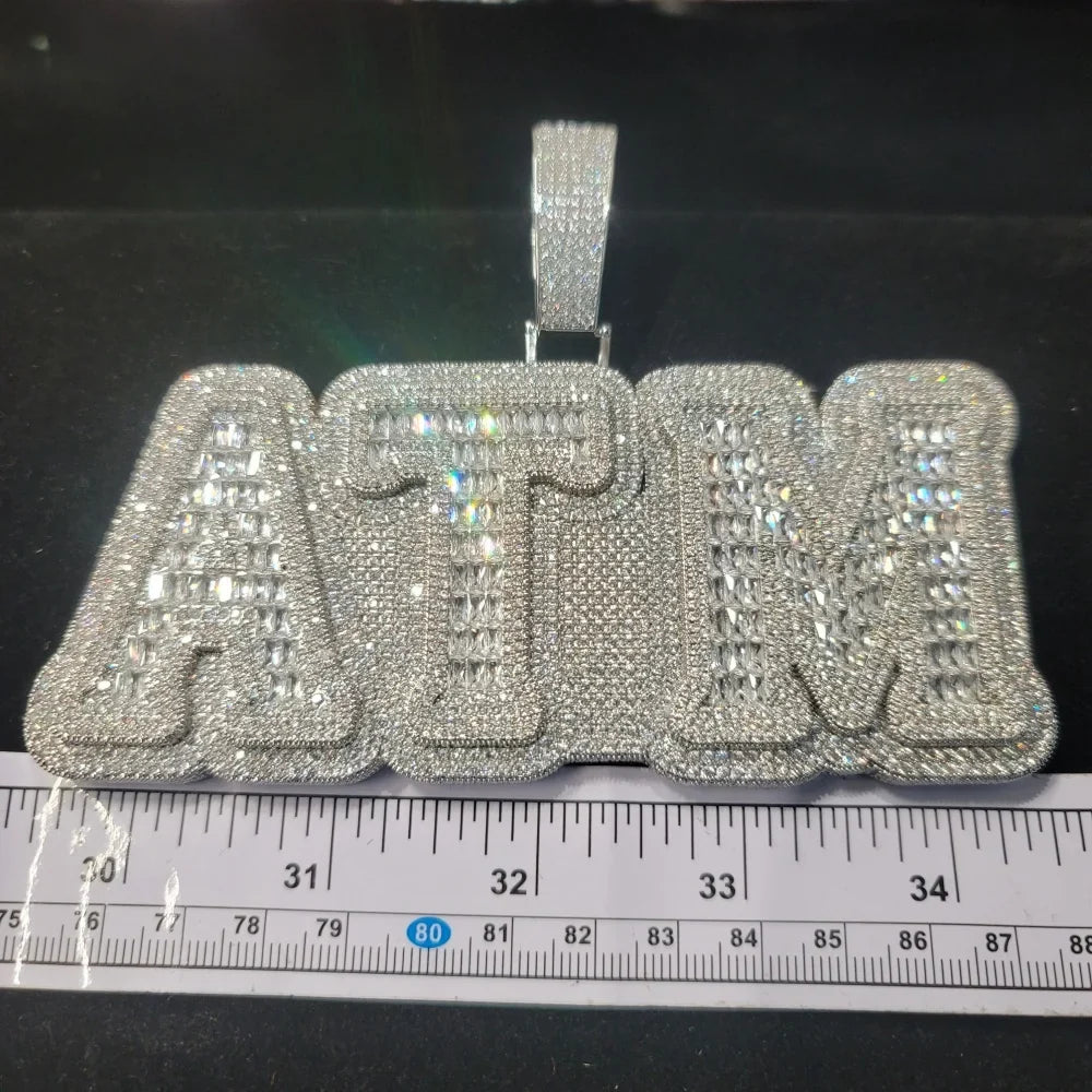 Iced Out Whole Piece Big Letter Pendant Solid Back Personalized Name Necklace With 20MM Cuban Chain Fashion Jewelry For Party