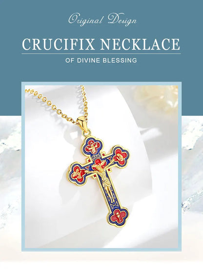 Eudora 925 Sterling Silver Jesus Crucifix Cross Necklace 18K Gold Angel Prayer Amulet Christian Pendant Exquisite Enamel Jewelry