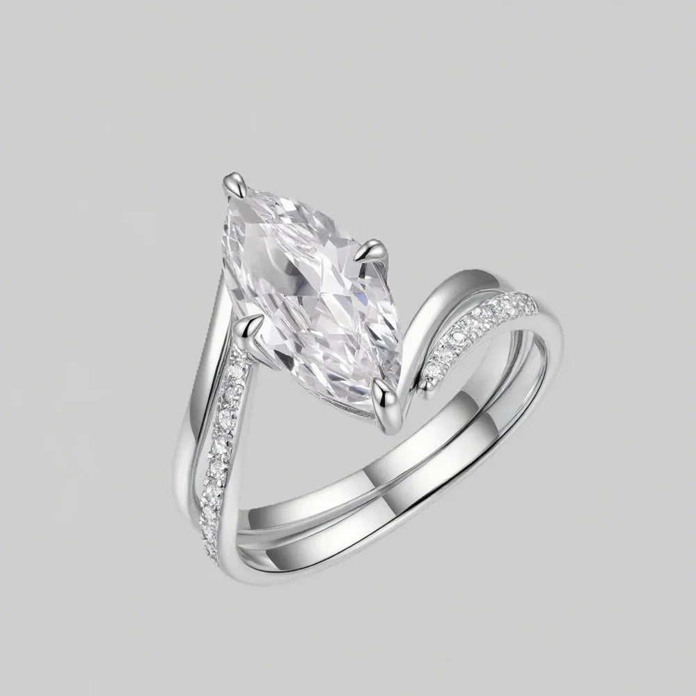 OEVAS 3CT Marquise Cut Moissanite Two Rings 100% S925 Silver Double row Ring for Women Wedding Party Fine Jewelry
