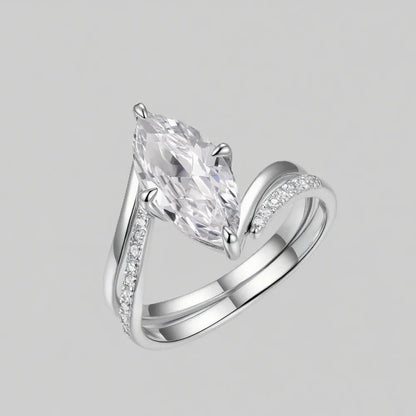 OEVAS 3CT Marquise Cut Moissanite Two Rings 100% S925 Silver Double row Ring for Women Wedding Party Fine Jewelry