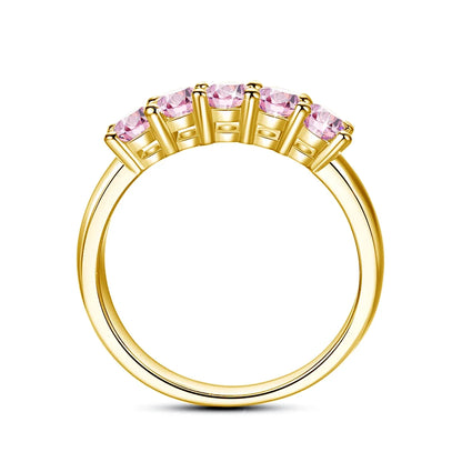 14K Gold Filled Pink Moissanite Rings 5 Stone D VVS1 for Women Man with 1/20th 14 Karat Gold Engagement Wedding Jewelry