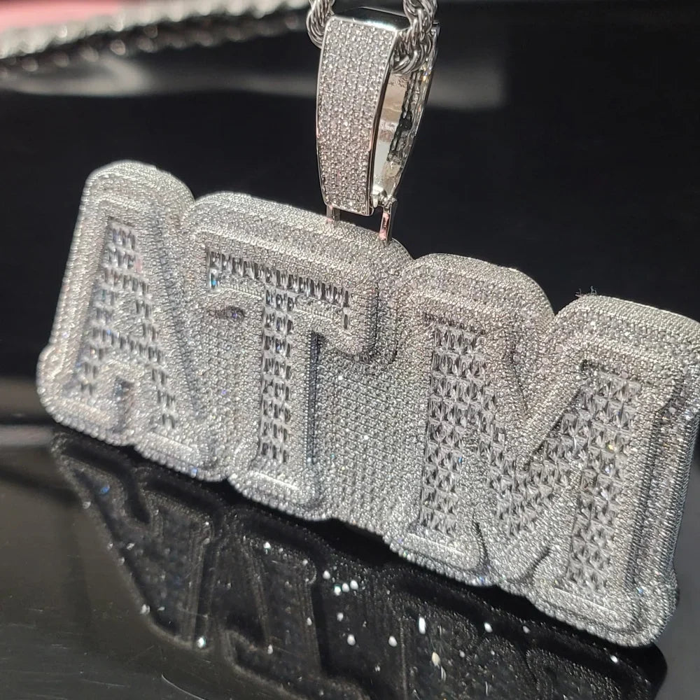Iced Out Whole Piece Big Letter Pendant Solid Back Personalized Name Necklace With 20MM Cuban Chain Fashion Jewelry For Party