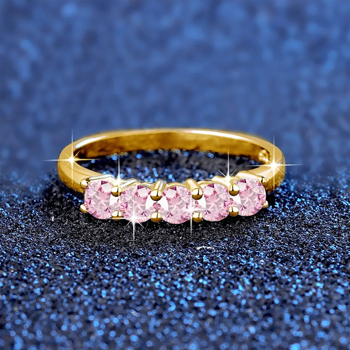 Real 14K Gold Filled Stacking Ring Five Stone Moissanite Wedding Band Finger Jewelry Accessories Anti fading Waterproof