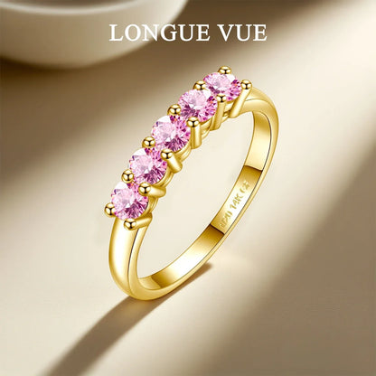 Real 14K Gold Filled Stacking Ring Five Stone Moissanite Wedding Band Finger Jewelry Accessories Anti fading Waterproof