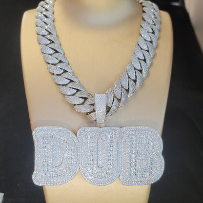 Iced Out Whole Piece Big Letter Pendant Solid Back Personalized Name Necklace With 20MM Cuban Chain Fashion Jewelry For Party
