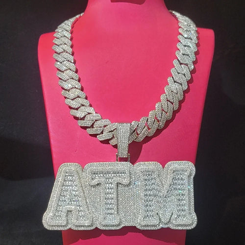 Iced Out Whole Piece Big Letter Pendant Solid Back Personalized Name Necklace With 20MM Cuban Chain Fashion Jewelry For Party